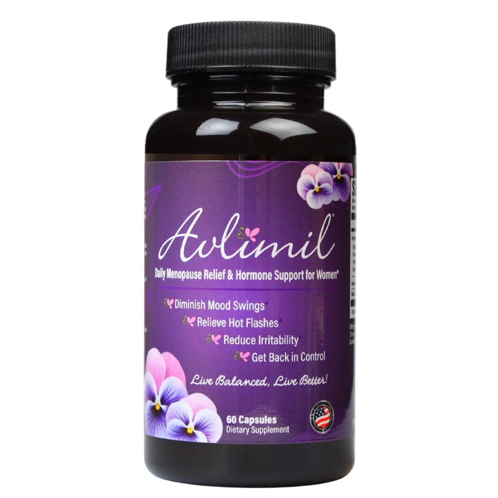 Avlimil® Hormon Denge & Menopause Support | Mood Swings, Hot Flashes, Night Sweats ve Irritability - Isoflavones, Black Cohosh, Raspberry, Valerian, Sage, Red Clover, Lemon Balm - 1-Month