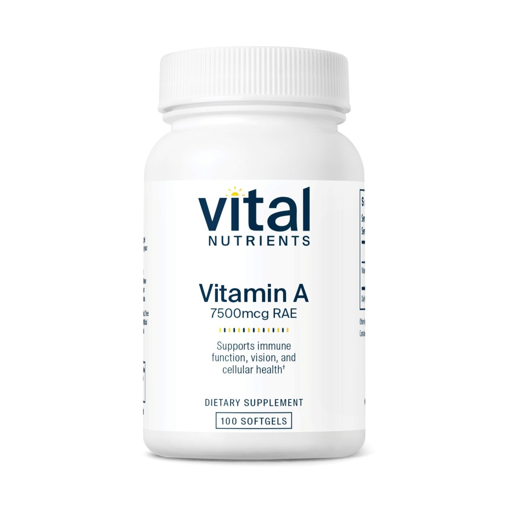 Vital Nutrients A 7500 Finder RAE | Vitamin A Supplement for Immune Function, Vision, Skin, and Cellular Health | Gluten, Dairy, Soy Free | Non-GMO | 100 Capsules