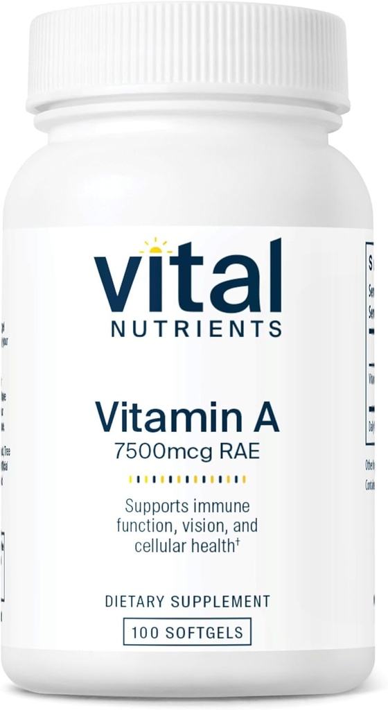 Vital Nutrients A 7500 Finder RAE | Vitamin A Supplement for Immune Function, Vision, Skin, and Cellular Health | Gluten, Dairy, Soy Free | Non-GMO | 100 Capsules