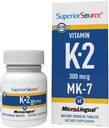 Superior Source Vitamin K2 MK-7 (Μενακινόνη-7) 300 mcg - Δύναμη των οστών & Συμπλήρωμα Υποστήριξης για την Υγεία - Βοηθά Υγιής λειτουργία της καρδιάς - Βαριατρική-Φιλικά - 60 Υπογλώσσια δισκία Διάλυσης