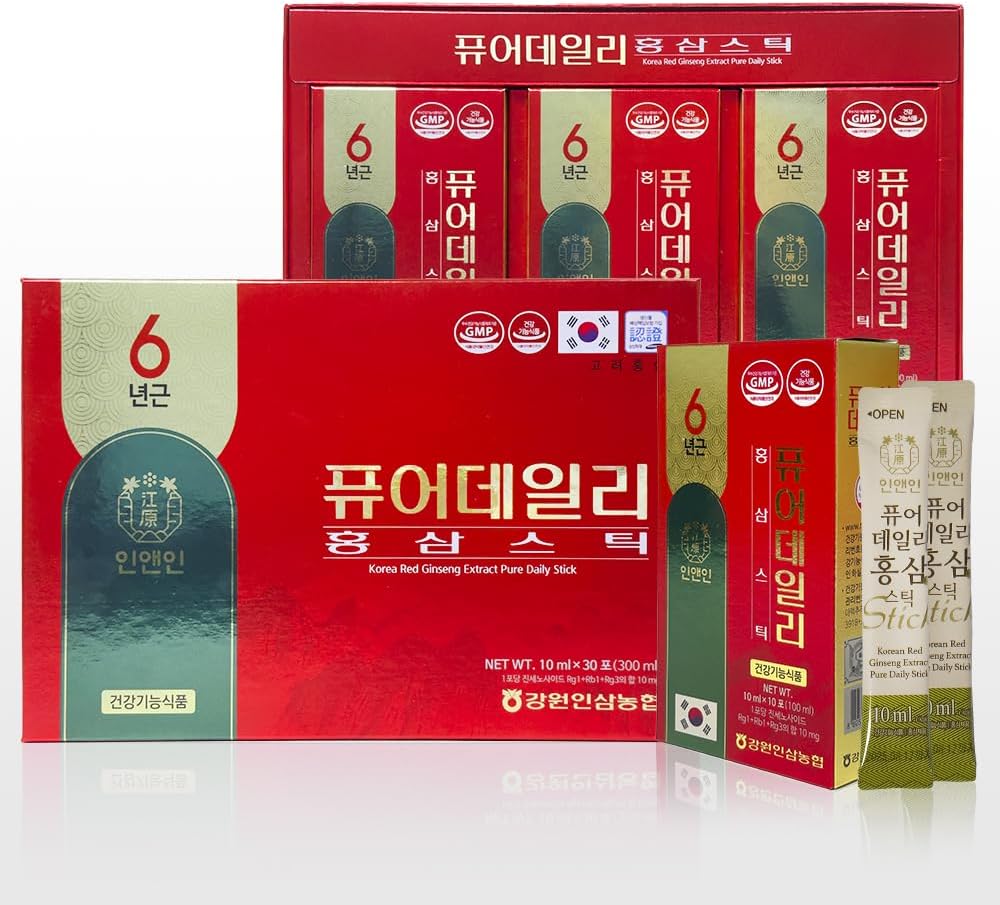Kore Red Ginsengi Pure Daily Stick Hong Sam, Men & Women Immune Support, Fatigue Recovery - 30 Sticks