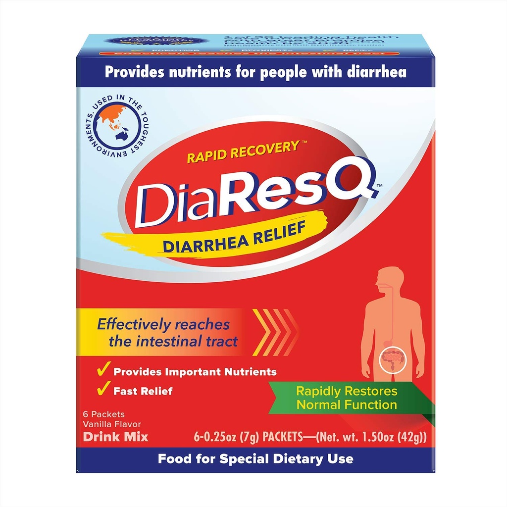 DiaResQ Diarrhea & Immune Support Colostrum Drink Mix for Yetişkinler, 6 Ct, Hızlı Kurtarma, Normal Intestinal Fonksiyonlu Geri yüklemeye yardımcı olur, Vanilla Flavor