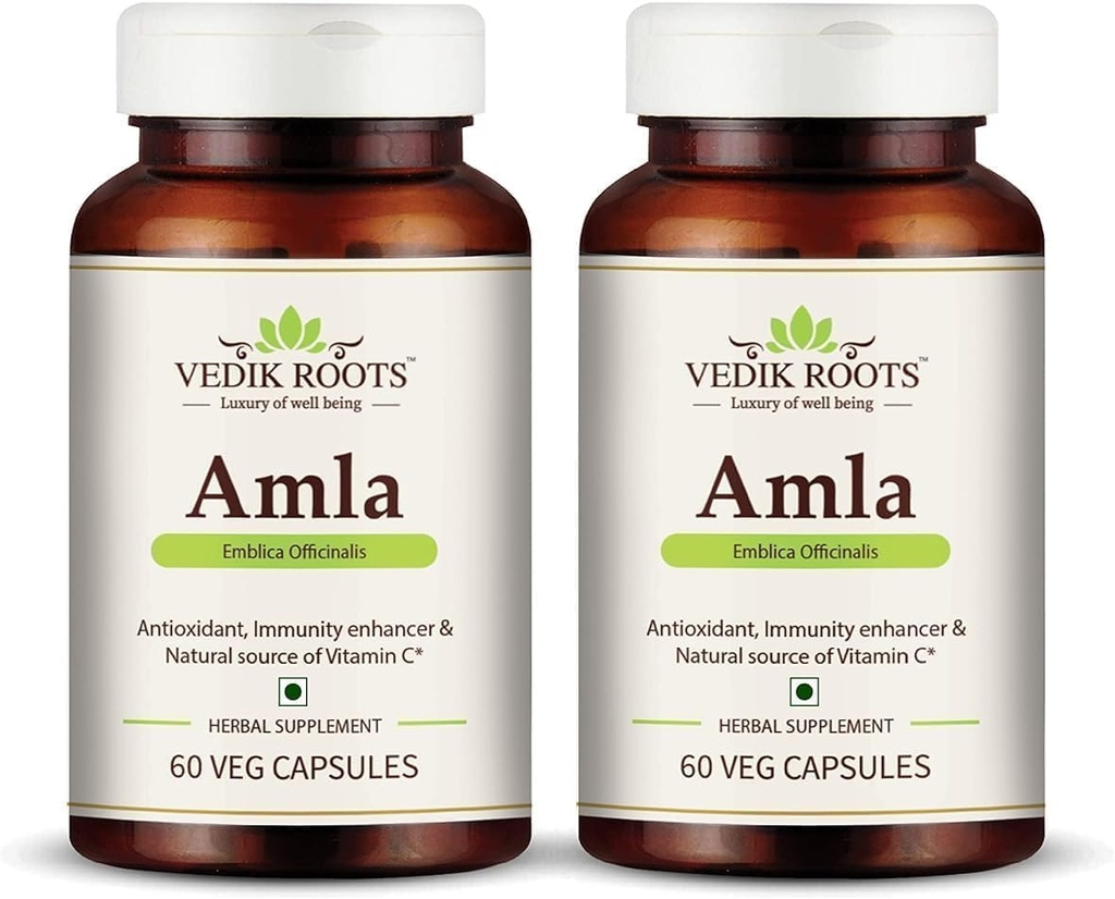 Genric RISE Amla Capsules 60  Organik Antioksi Immunity Vitamin C ve Saç Büyümesinin Doğal Kaynağı Herbal Supplements (Pack of 2)