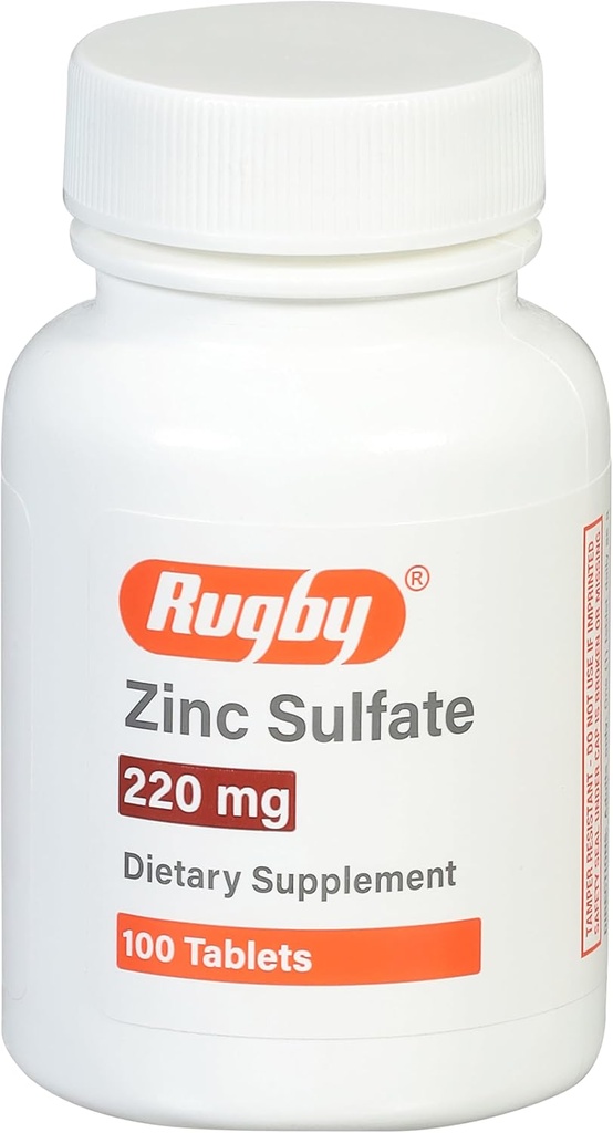 Rugby çinko Sulfate 220 mg Tablet - Hertahidrat - Diyetsel Tamam - 100 Kont (1 Pack)
