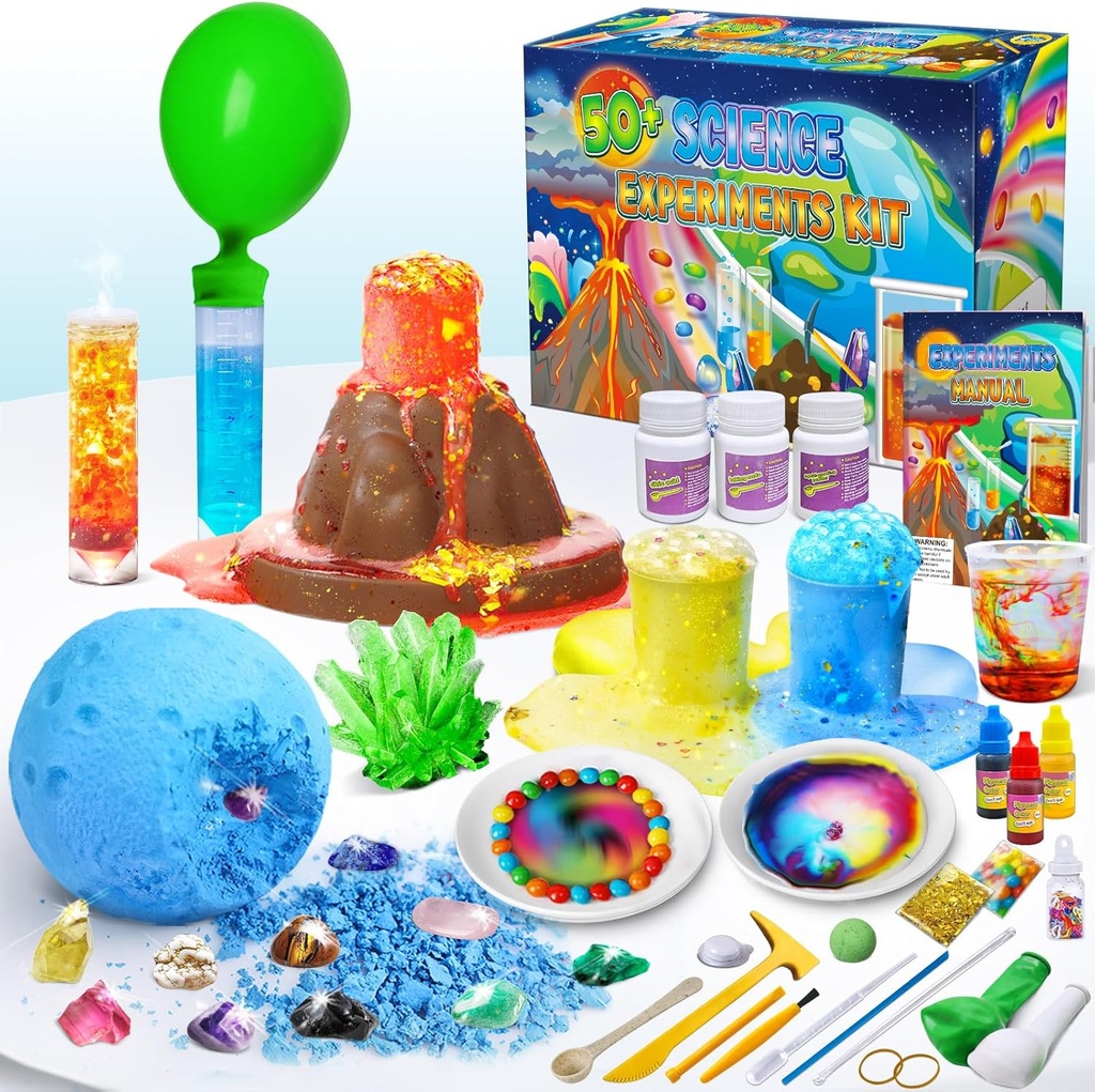 Çocuklar için 50+ Bilim Laboratuvarı Deneyleri Kit, STEM Faaliyetleri Erkek Kızlar Kimya Setleri için Eğitim Bilim Oyuncakları Hediyeleri, Gemstone, Volcano Eruptiontion