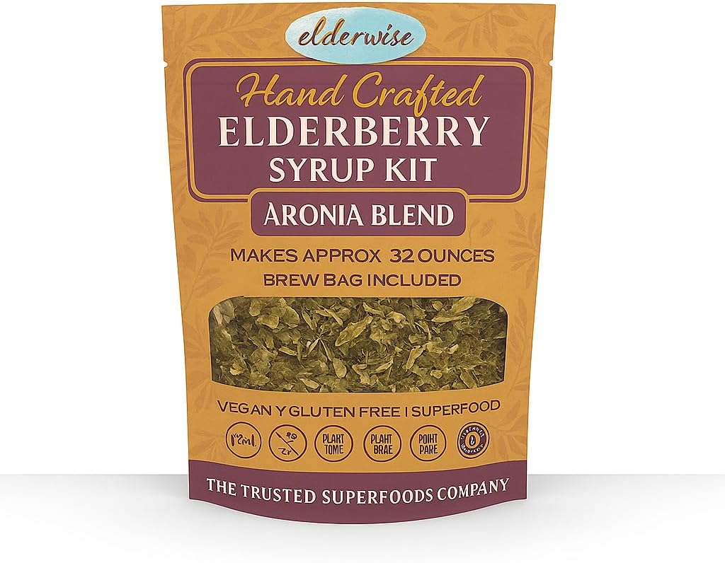 Elderwise Elderberry Aronia Berry Syrup Kit - Καρποί κουφοξυλιάς, Aronia Berrys, Rosehips, Ginger, Echinacea, Cinnamon, και γαρίφαλα, Κάνει 32oz του σιρόπι, Brewing Τσάντα περιλαμβάνονται