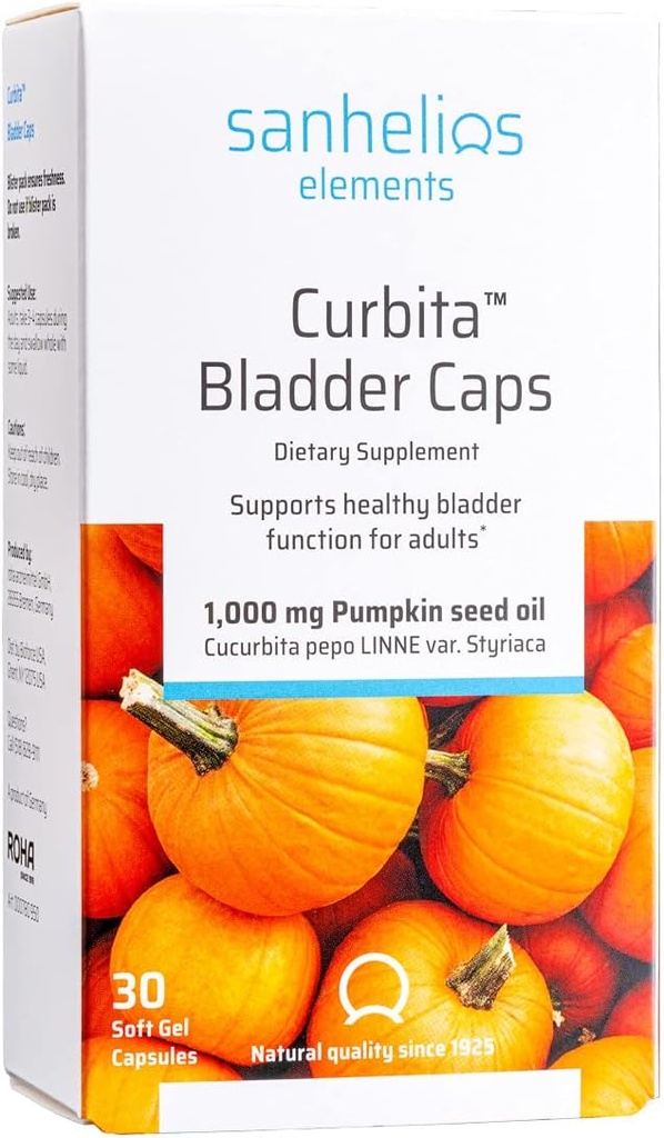 Sanhelios Curbita Bladder Caps Riley Tohum Yağı 1000 mg - Sağlıklı Bladder Function Support Supplement for Men & Women - Non-GMO, Sugar-Free, Preservative-Free, Gluten-Free - 30 Softgel Capsules