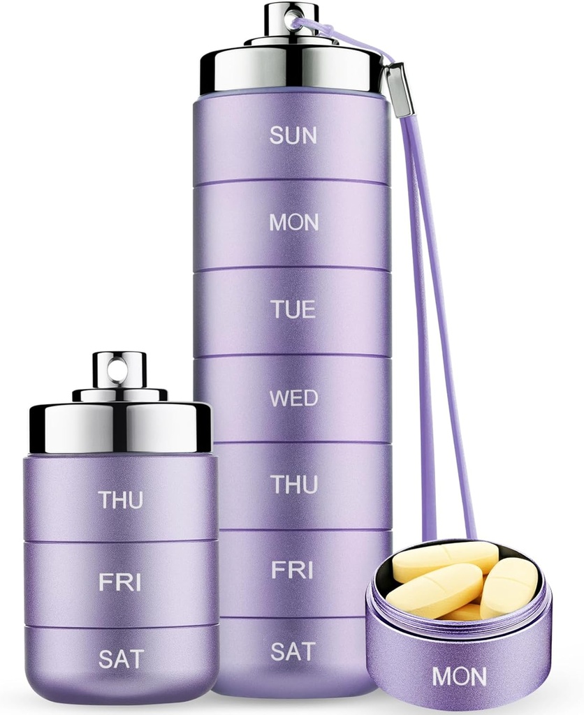 Mossime Metal Seyahat Pill Organizer, Portre 7 Günlük Vitamin Organize edilebilir, Su geçirmez 1 Zamanlar Bir Gün Pill Box, Büyük Pill Konteyner, Günlük Tıp Vitamini, Balık Yağı, Tamamlayıcı
