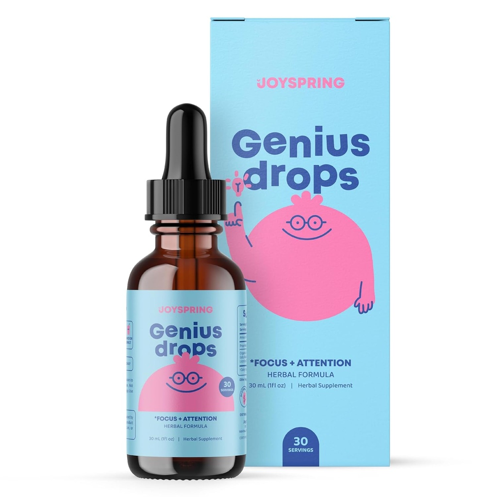 Çocuklar için JoySpring Genius Drops | Klinik Proven Focus Supplement | Sıvı Herbal Focus Supplement with Ginkgo Biloba for Kids (1 oz) 30 Hizmet