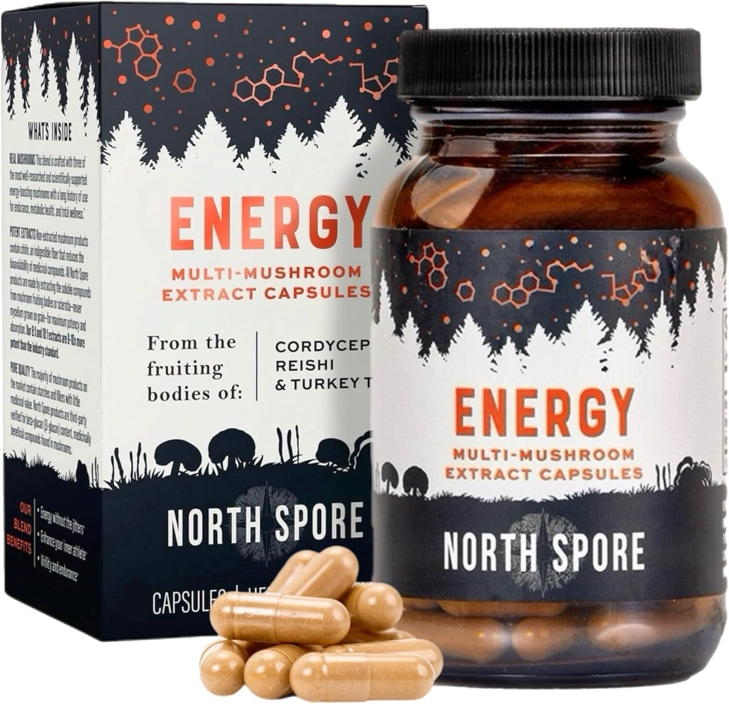 Organik 'Enerji' Mushroom Extract Capsule Supplement | Stamina & Endurance | Cordyceps, Reishi, Türkiye Tail |% 100 Meyveli Vücut Takdirleri | Vegan, ABD'de Yapılacaklar - 120