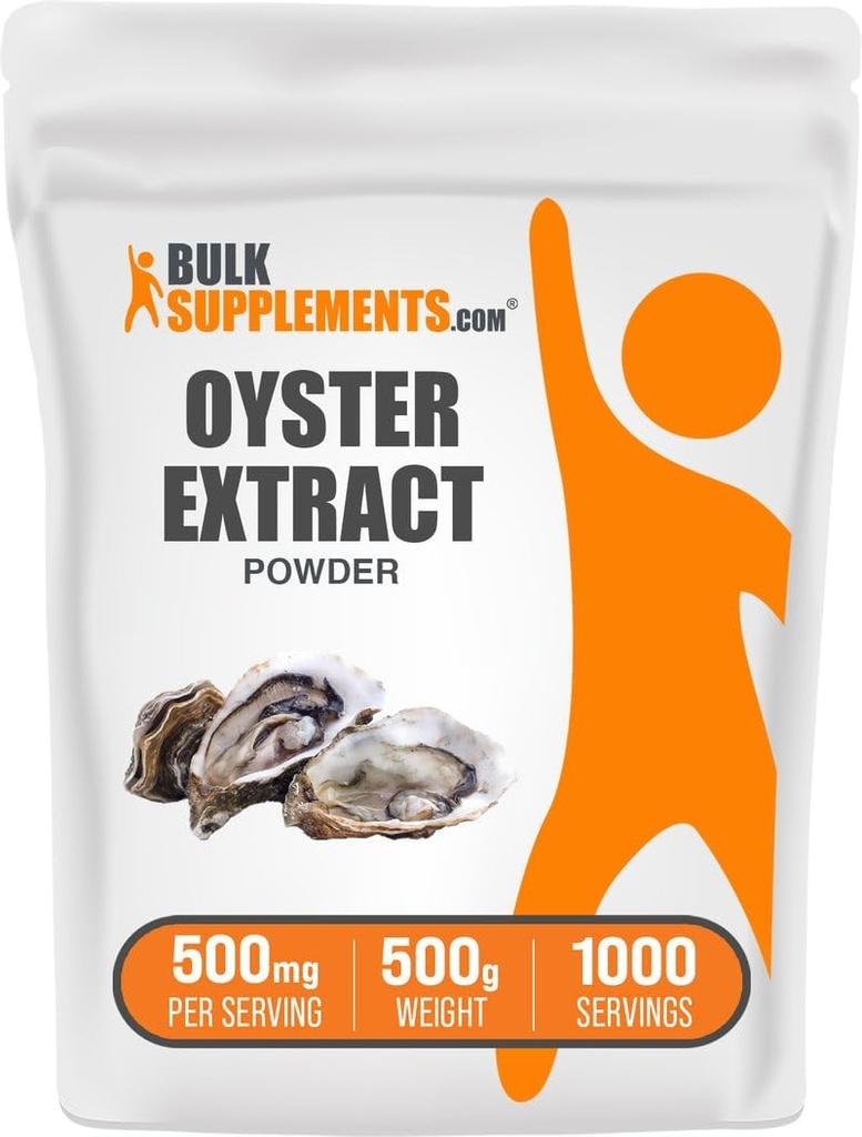 BulkSupplements.com Oyster Extract Powder - Συμπλήρωμα ψευδαργύρου, από το Whole Oyster Shells - Χωρίς γλουτένη, 500mg ανά Σερβίρισμα, 500g (1.1 lbs) (Συσκευή των 1)
