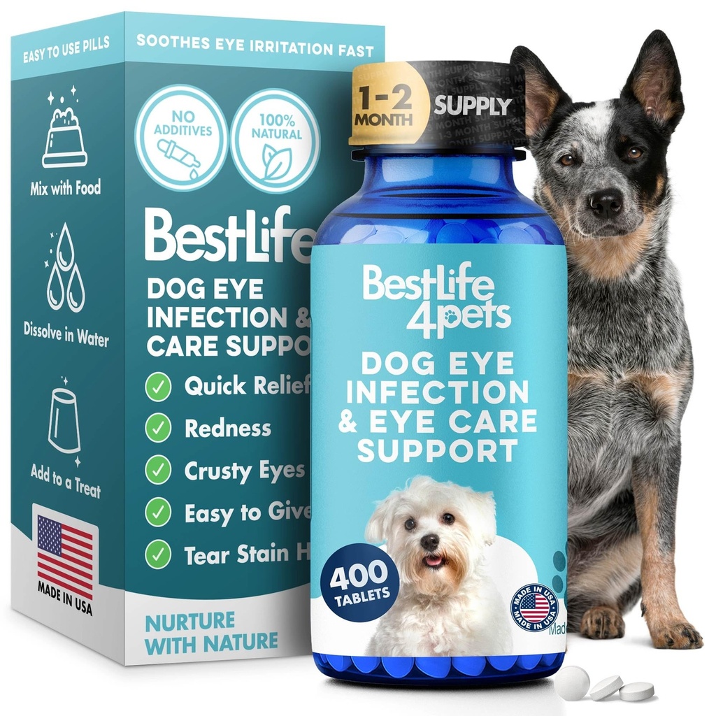 Dog Eye Enfeksiyon & Eye Care Support Supplements, Natural Relief from Conjunctivitis, Swelling, Tear Stains, Kuru Gözler ve Discharge, Kullanımı Kolay, Canine Drops ile Daha Fazla Mücadele, 400 Küçük Pills