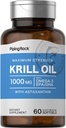 Piping Rock Krill Oil 1000 mg Softgels | 60 Kont | Omega 3, EPA, DHA | Non-GMO, Gluten Free