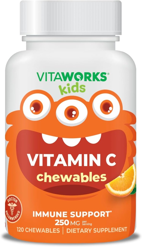 Çocuklar C Vitamin Chewable Tabletler 250 mg - Vegan, GMO-Free, Gluten Free, Nut Free Vitamins - Immune Desteği için Diyet Supplement - Çocuklar için 120 Chewables