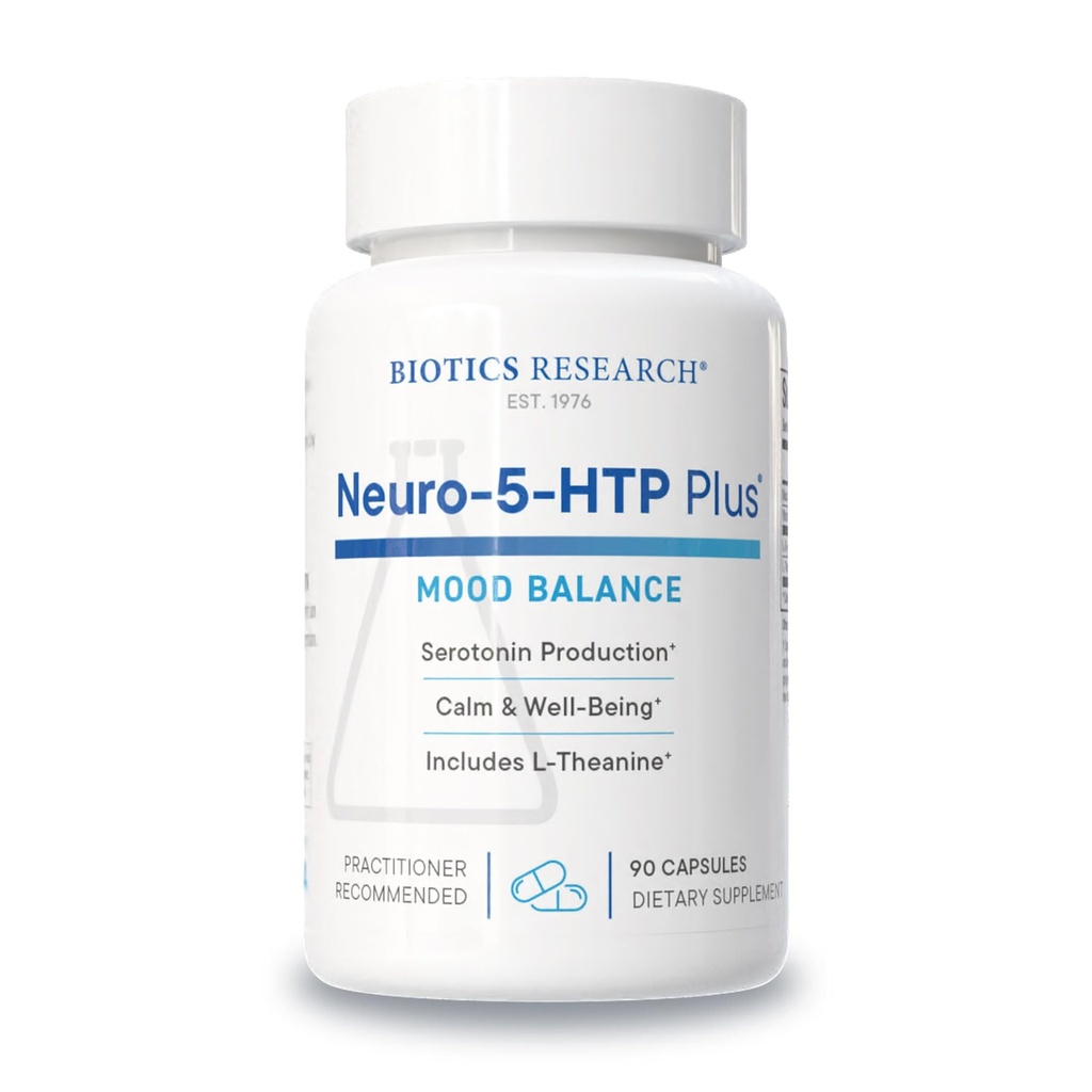 Biotics Research Neuro 5 HTP Plus Νευρολογική υποστήριξη, ήρεμη εγκεφαλική δραστηριότητα, υγιή πρότυπα ύπνου, γενική αίσθηση της ευεξίας, προωθεί την χαλάρωση, σεροτονίνη Precursor, L Theanine, 90 κάψουλες