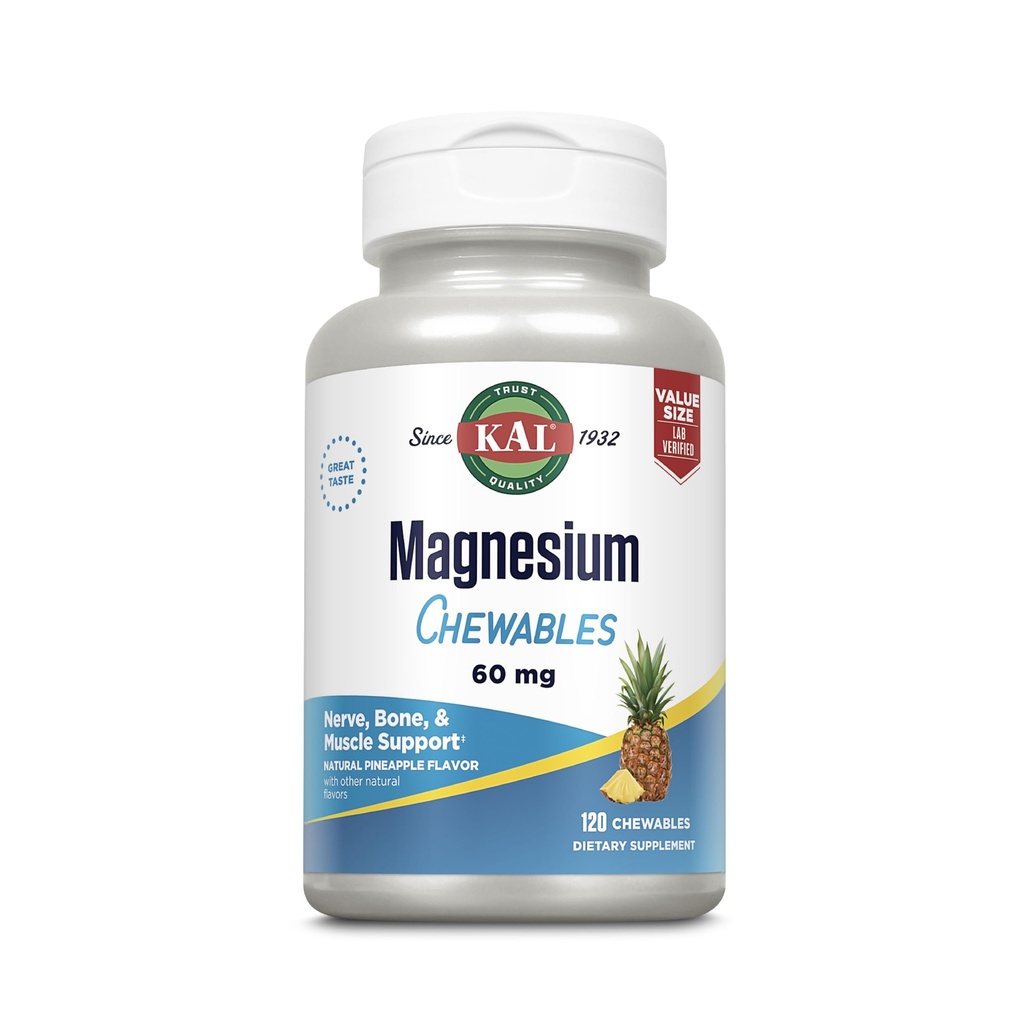 KALEM Chewables - Magnezyum Citrate for Nerve, Muscle, and Bone Support - Eklenmedi Şeker, Vegan Supplement - 60-Day Garanti - Pineapple Flavor - 120 Hizmet, 120 Chewable Tabletler