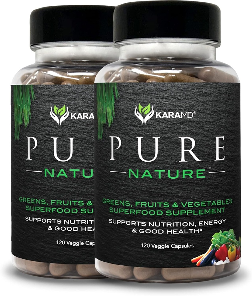 KaraMD Pure Nature | Yeşiller, Meyve ve Veggies Supplement | Vitaminler, Fiber & Antioksiler | Enerji ve Digestion için 20 Meyve ve Sebzeler | Gluten Free & Vegan Dostu (2 Paket)