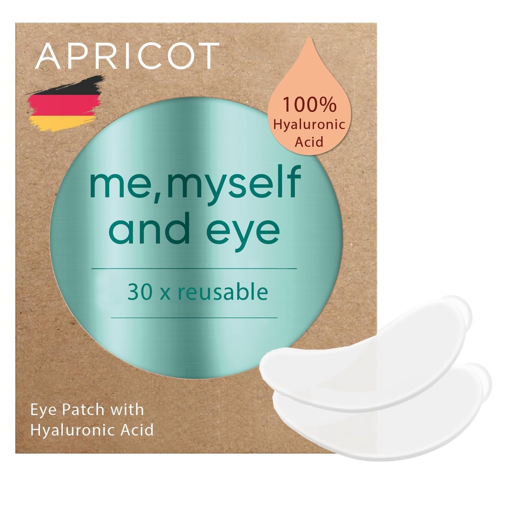 APRICOT Eye Patches with Hyaluronic Acid (pack of 1) I Anti-Aging Eye Pads "Me, Myself and Eye" I Reduces eyes I Reusable eyes yama I Silikon peds against brokens I Made in Germany