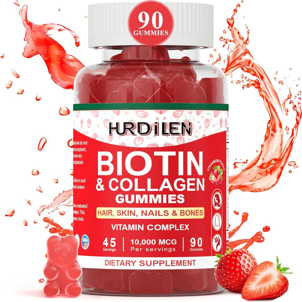 Saç Ciltleri ve Çiçekler Gummies, 1000006 Biotin Collagen Gummies for Women & Men, Vitamin Supplements Supports Faster Saç Büyüme, Güçlü Nails, Sağlıklı Cilt, Güçlü Bone, 90 Gummies