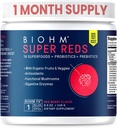 BIOHM Super Reds, Σκόνη ρίζας τεύτλων Αντιοξειδωτικά Μπιζέλια και Smoothie Μίγμα με εκχύλισμα ταρτ Cherry και 19 κόκκινα ολόκληρα τρόφιμα συσκευασμένα με προβιοτικά και προβιοτικά, μη-GMO, Red Berry Flavor (30 Σερβιέτες)
