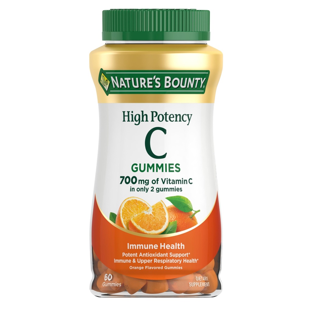 Nature's Bounty Vitamin C Gummies 700 mg, High Potency Vitamin C Chewable Gummies for Yetişkinler, Immune Support Supplement, Diyetary Supplement, Orange Flavor, 60 Ct