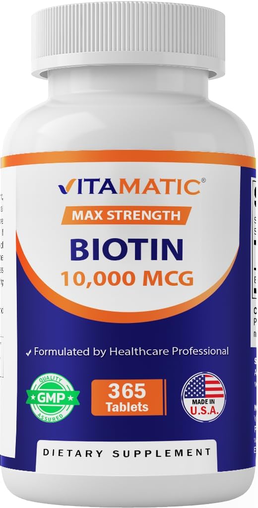 Vitamatic Biotin 10. 000 mcg (10 mg) για Ισχυρότερα Μαλλιά, Δέρμα & Καρφάκια - 365 Vegan Tablets- Επίσης Ονομάζεται Βιταμίνη B7