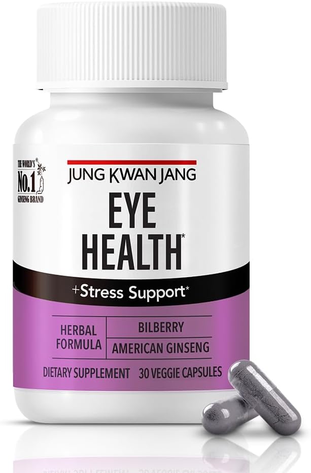JUNG KWAN JANG Eye Health Support with Bilberry (166mg) and American Ginseng (143mg) for Vision Care, Reduced Eye Strain, Γνωστική Υποστήριξη, 30 Κάψουλες για άνδρες και γυναίκες