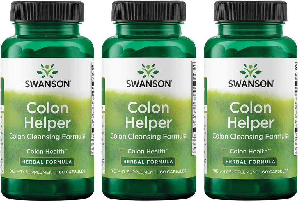 Swanson Kolon Yardımcı - Vervain, Goldenseal Root, Slippery Elm Bark & More - Herbal Supplement Aiding Health Eliminations - (60 Capsules) (3 Pack)