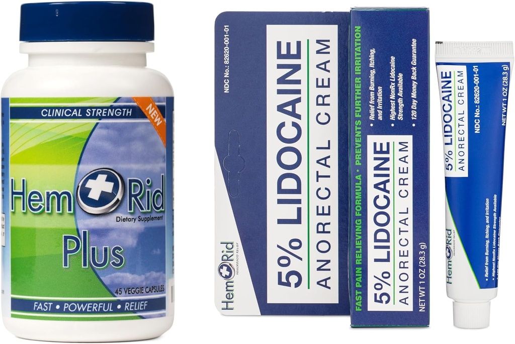 HemRid Plus & Lidocaine Cream Bundle: Πλήρης Φροντίδα για Αιμορροϊδή Δυσφορία, Κατασκευασμένη στις ΗΠΑ