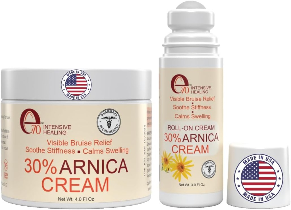 Arnica Cream & Arnica Gel Roll-On 2PK για τον μελανισμό και το πρήξιμο, Soothe Sore Μύες & αρθρώσεις με βιταμίνη Κ, 30% Arnica Montana, Υαλουρονικό οξύ & L-αργινίνη