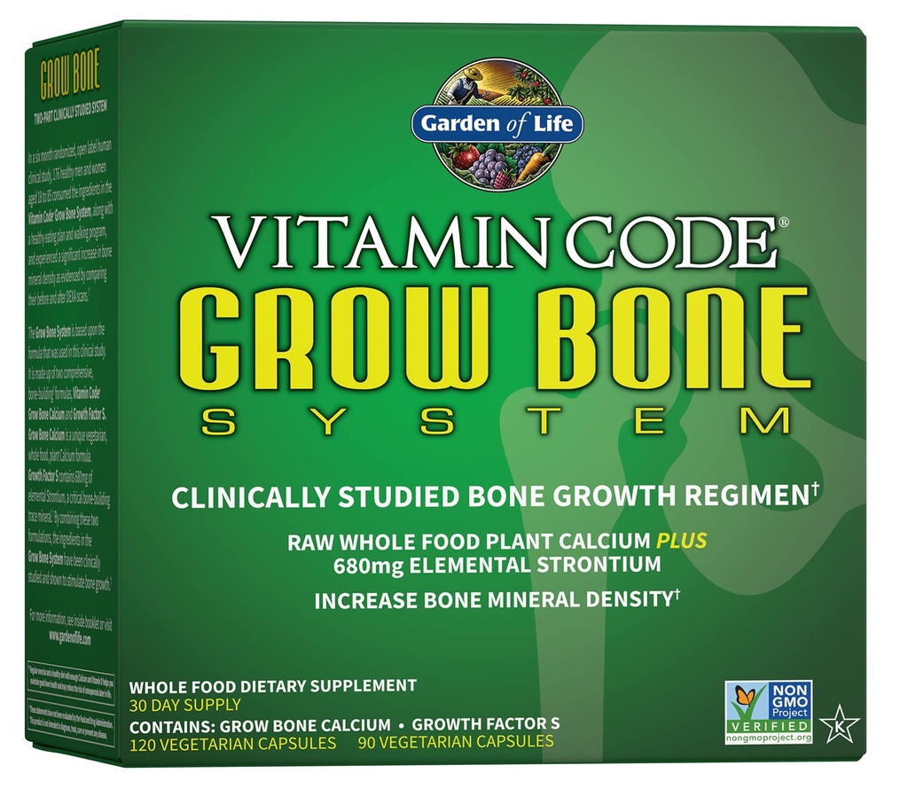 Lifeuba Supplement - Vitamin Code Grow Bone Made with Whole Foods, Strontium, Magnezyum, K2 MK7, D3 & C Plus Probiyotiks for Gut Health, 30 Day Supply