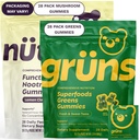 Gruns Superfood Green + New Nütrops Gummy Bundle, Organic Nutritional Supplement 2 x 28 Pack: Πολυβιταμίνη, προβιοτικά, προσαρμογόνα + Nootropic Mushroom Herbal Supplement to Support Mood, Focus, Gut