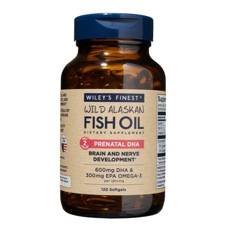 Wiley's Finest Wild Alaskan Fish Oil Prenatal DHA - 900 mg EPA ve DHA Omega-3s Hamile Kadınlar ve Hemşire Anneleri için - 120 Softgels (60 Prenatal Vitamin Servisleri)