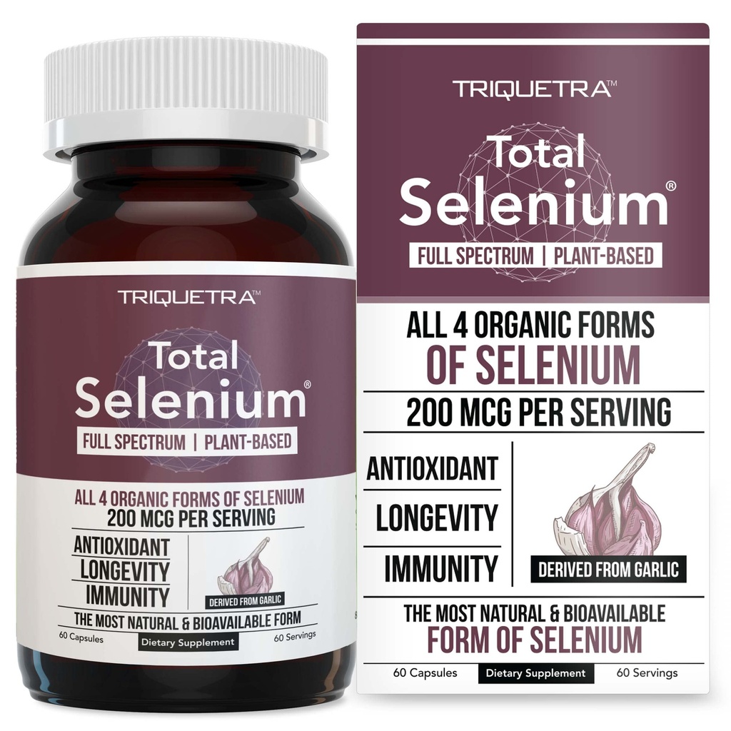 Total Selenium - 200 mcg, Plant-Based Selenium - Full Spectrum, Selenium Including Selenomethionine 4 Temel Organik Forms - Selenden Türlü - 60 Capsules
