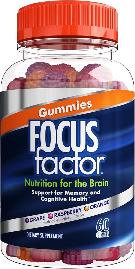 Focus Factor Nootropic Gummies, Memory Supplement for Brain, Phosphatidylserine, Bacopa, Huperzine A, 60 Kont