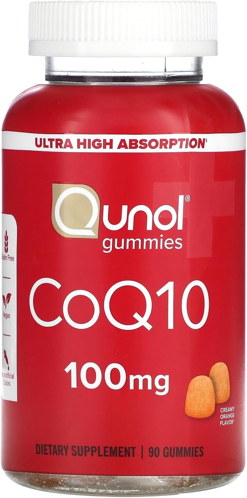 Qunol CoQ10 Gummies, CoQ10 100 mg, Delicious Gummy Supplements, Coenzyme Q10 Helps Support Heart Health, Vegan, Gluten Free, Ultra High Abors - 90 Count