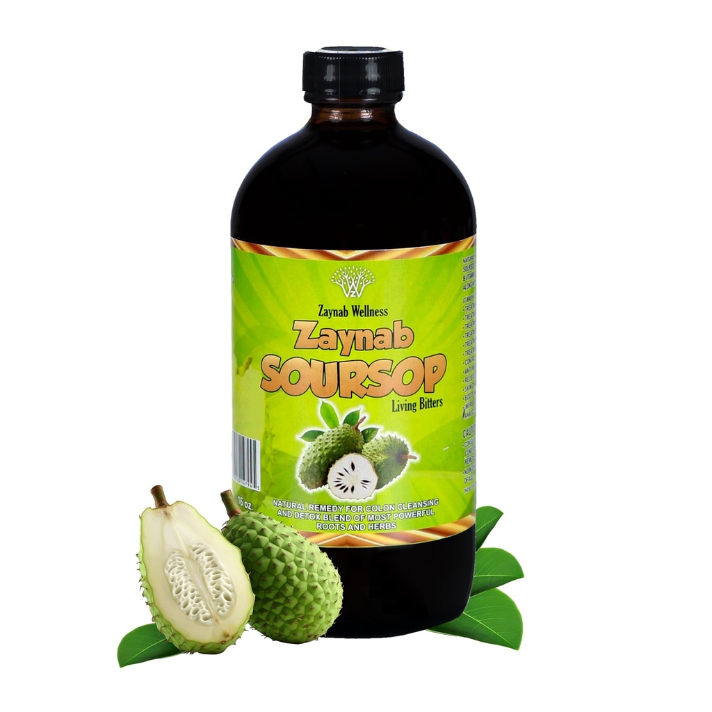 Zaynab Organic Soursop Bitters Liquid with Soursop Leaves for Gut Cleanse, Detox & Immune Support 