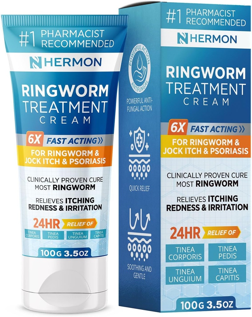 Hermon Güçlü Antifungal Ringworm Cream - Stubborn Ringworm için Etkili Tedavi, Jock Itch, Eczema, Tinea Versicolor, Athlete's Foot - for Yetişkinler and Kids - 100 ml
