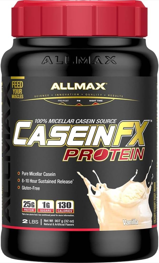 ALLMAX Καζεΐνη-FX Πρωτεΐνη, Βανίλια - 2 lb - 25 γραμμάρια πρωτεΐνης αργής αποδέσμευσης ανά Scoop - χαμηλή υδατάνθρακες & μηδενική προστιθέμενη ζάχαρη - Κατά προσέγγιση 27 σερβίροντας