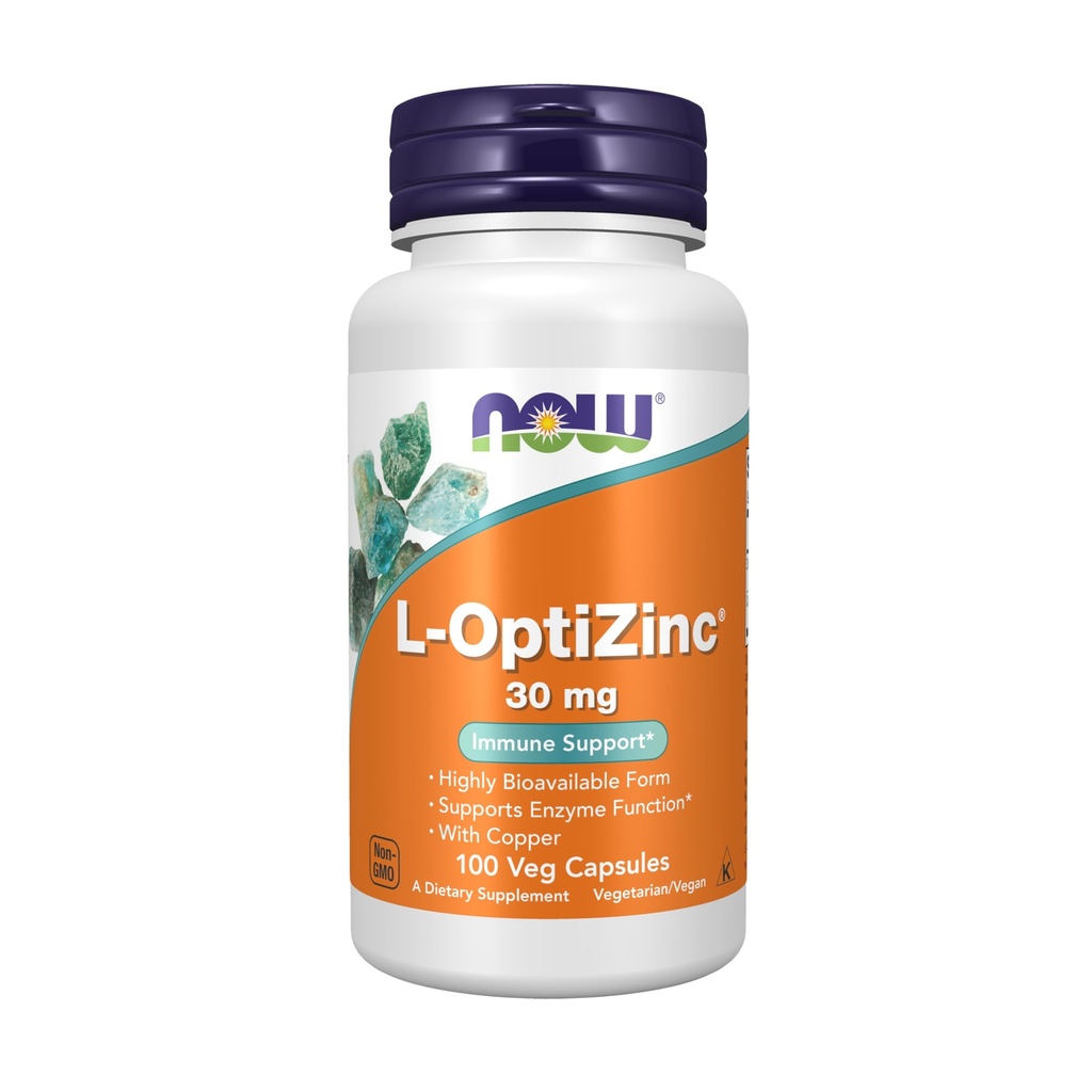 NOW Συμπληρώματα τροφίμων, L-OptiZinc® 30 mg με χαλκό, εξαιρετικά βιοδιαθέσιμη μορφή, ανοσοποιητική υποστήριξη*, 100 κάψουλες Veg