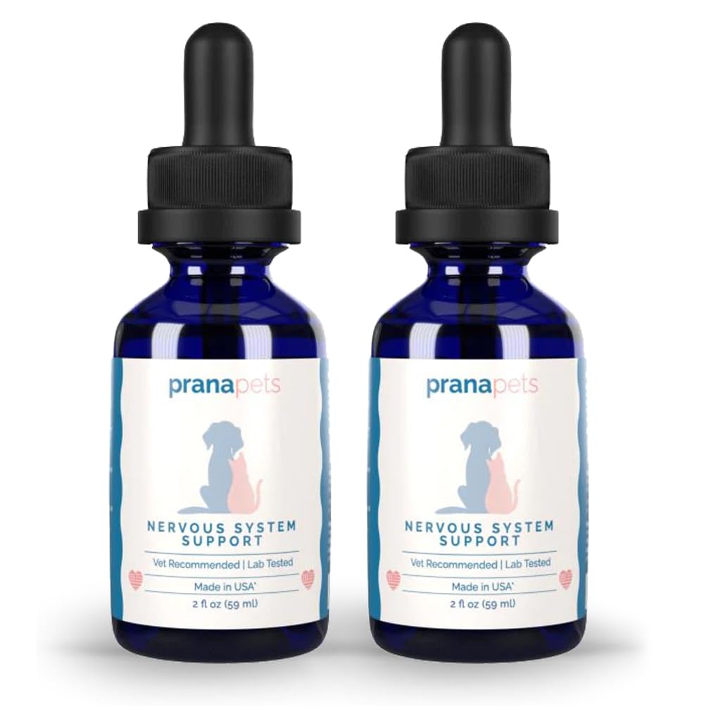 PranaPets Nervous System Support for Dogs and Cats | Herbal Formula, Nervousness, Involuntary Muscle Movements | Helps Support Brain & Nervous System - 2 Pack