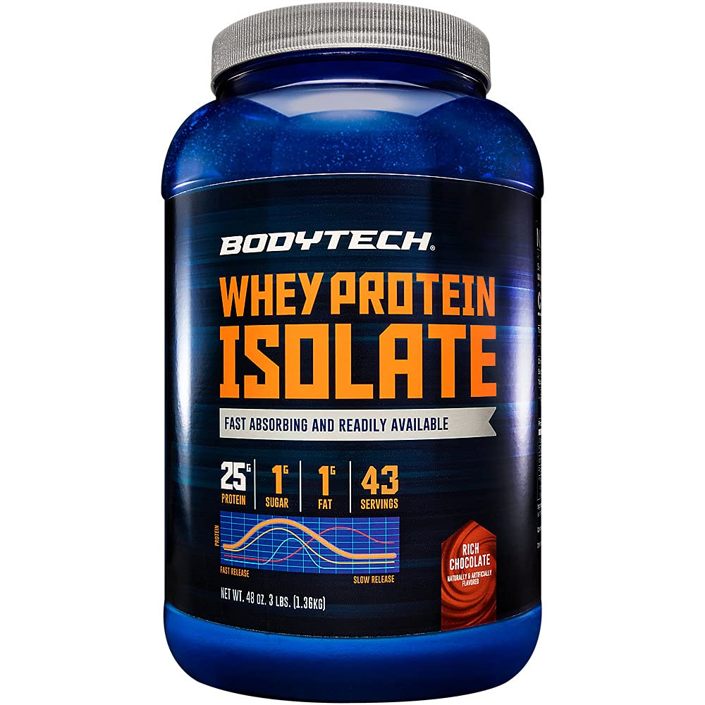 BODYTECH Whey Protein Isolate Toz - Zengin Çikolata Flavor - Kas Büyüme ve Kurtarma için Premium Protein Supplement - Low Carb ve Yüksek Protein Performansı (3 lbs / 43 Hizmet)