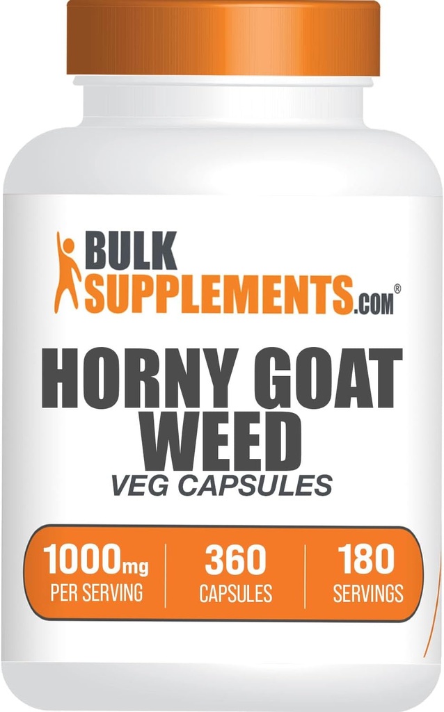 BulkSupplements.com Horny Goat Weed Capsules - Epimedium Ekstraksiyon, Horny Goat Weed Herbal Supplements - Vegan, 2 Capsules (1000 mg), 360 Veg Capsules (Pack of 1)
