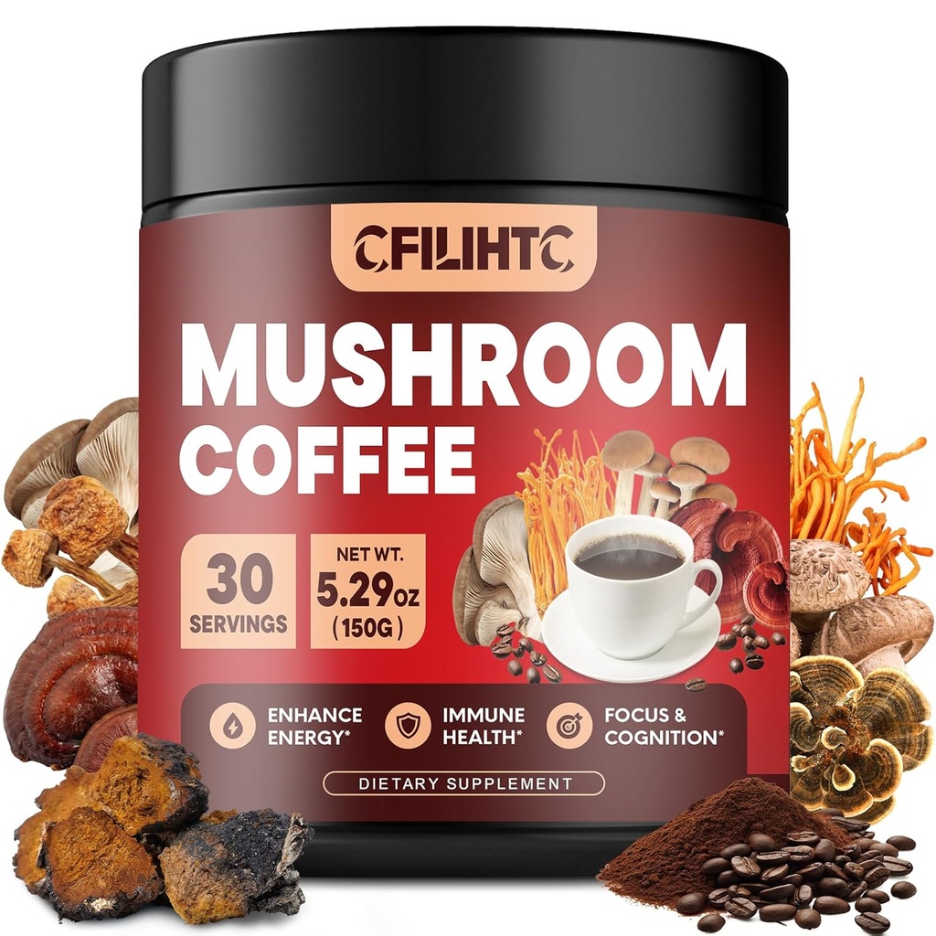 Mushroom Coffee - Colombian Mushroom Toz Instant Coffee With Lion's Mane, Reishi, Chaga, Cordyceps & More - 150g Mushroom Coffee Alternative for Energy, Focus, mental Clarity & Immune Support