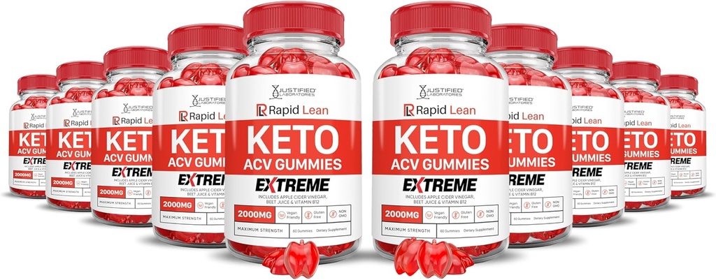 (10 Pack) Rapid Lean Keto ACV Gummies Extreme 2000MG Rapid Lean Keto Gummies Apple Cider Vinegar Formulated with Pomegranate Beet Juice Powder B12 Vegan Non GMO 600 Gummys