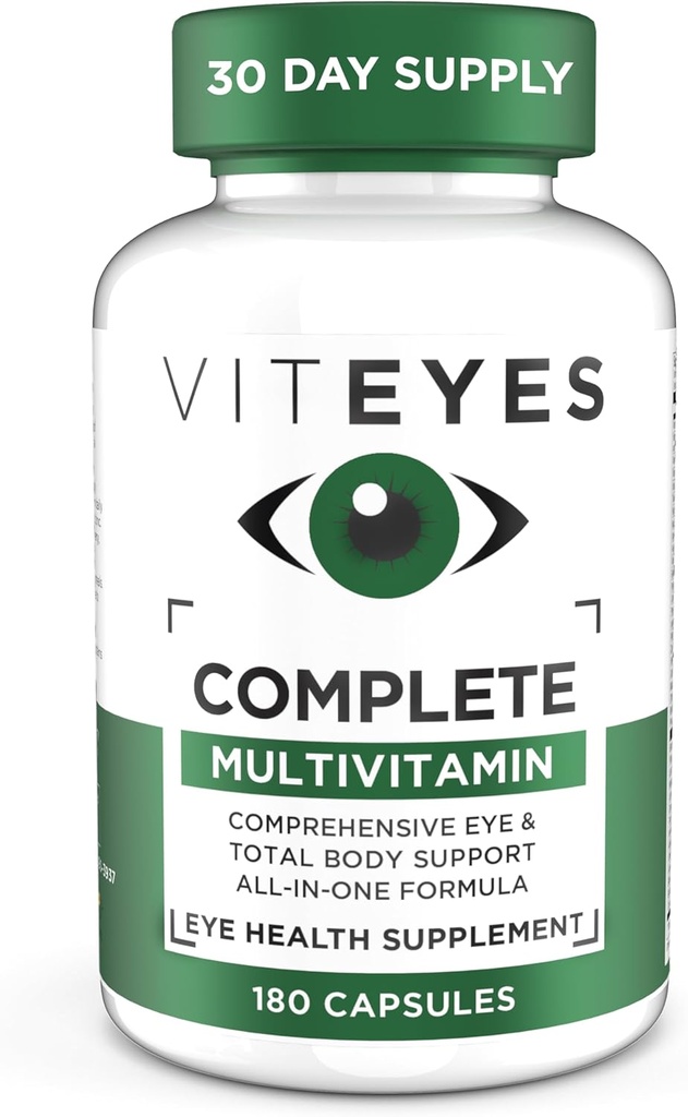 Viteyes Πλήρης Οφθαλμία & συνολική υγεία του σώματος Multivitamin συμπλήρωμα διατροφής, 180 κάψουλες, λευκό