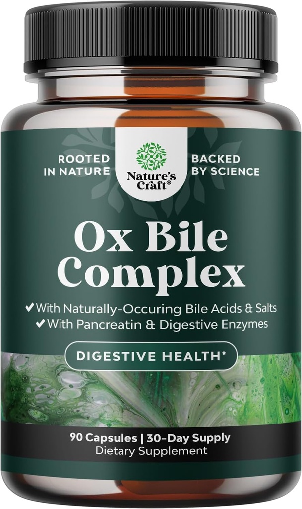 Digestive Enzymes with Ox Bile - Ox Bile Συμπληρώματα για Όχι Gallbladder με Trypsin, Papain & Bromelain Ένζυμο για Pancrease Cleanse & Detox - Pancreatin Digestion Enzymes for Women & Men - 90 Ct