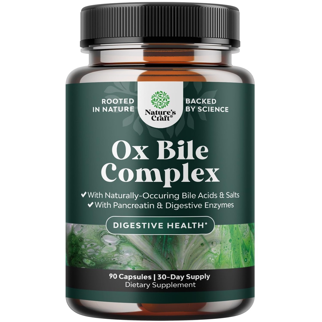 Ox Bile ile Enzymes - Ox Bile Supplements for No Gallbladder with Trypsin, Papain & Bromelain Enzyme for Pancrease Cleanse & Detox - Pancreatin Digestion Enzymes for Women & Men - 90 Ct