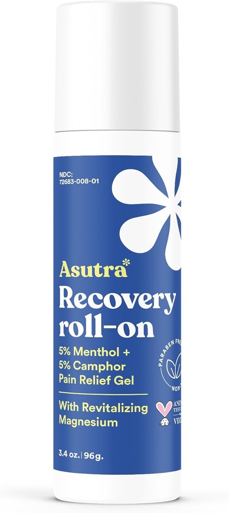 ASUTRA Recovery Roll-On Gel, 3.4 oz - Soğutma ve Isınma Sensasyon, Kas Discomfort ve Soreness, Mess-Free Applicator, Menthol, Camphor ve Premium-Kalite