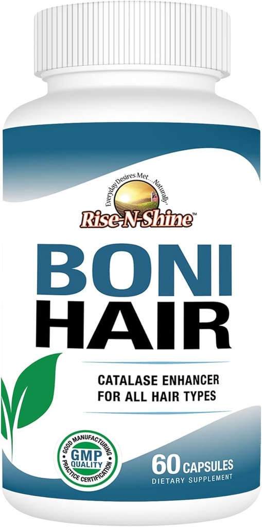 Rise-N-Shine BoniHair Catalase Supplement for Vibrant, Youthful Hair Support- 10.000 IU Catalase with Saw Palmetto, Biotin, Fo-Ti, PABA - 60 Capsules